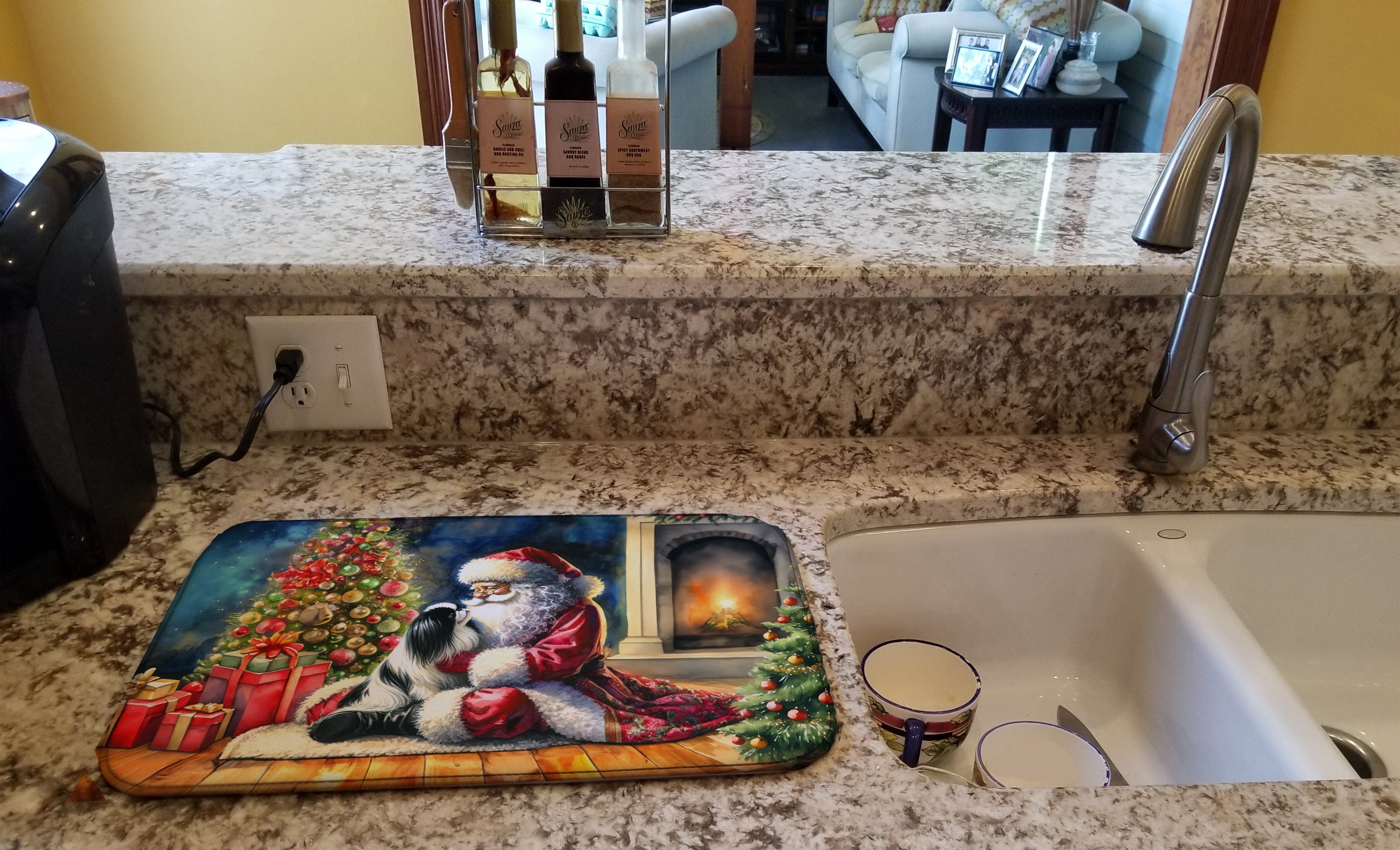 Japanese Chin and Santa Claus Dish Drying Mat