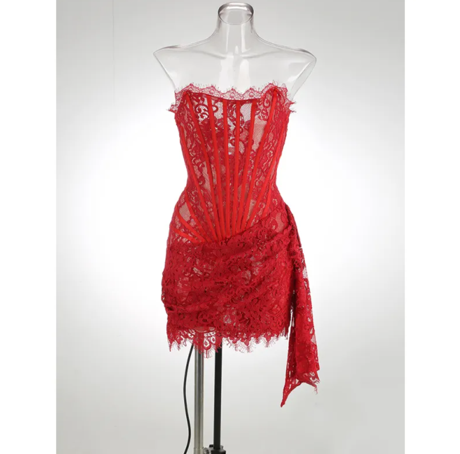 Lace See-through Tube Top Dress