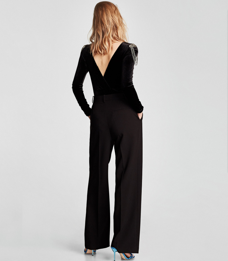 Velvet T-Shirt with Beaded Design, Bodysuit Top