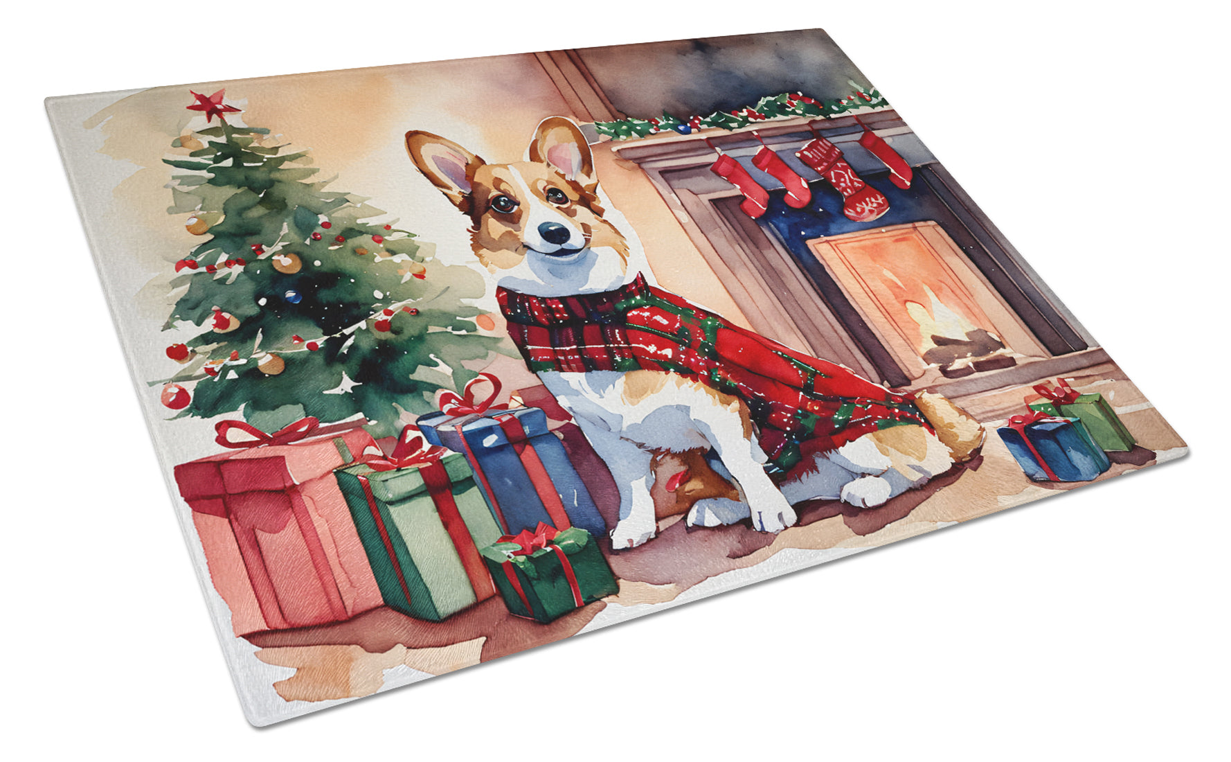 Corgi Cozy Christmas Glass Cutting Board