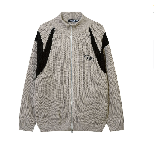 Men's Retro Striped Zipped Stand Collar Sweater