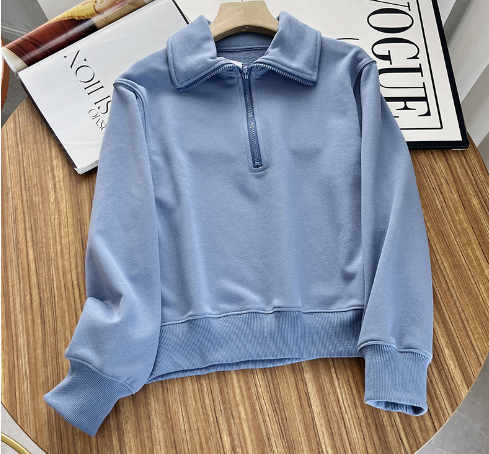 Simple Zipper Lapel Long Sleeve Women's Sweater