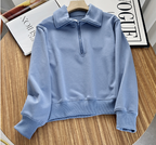 Simple Zipper Lapel Long Sleeve Women's Sweater