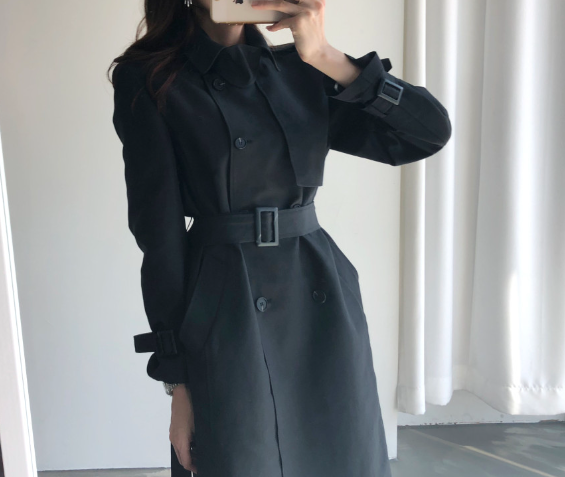 Double Breasted Nipped Waist Mid-Length Trench Coat