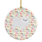 White Pomeranian Merry Christmas Ceramic Ornament