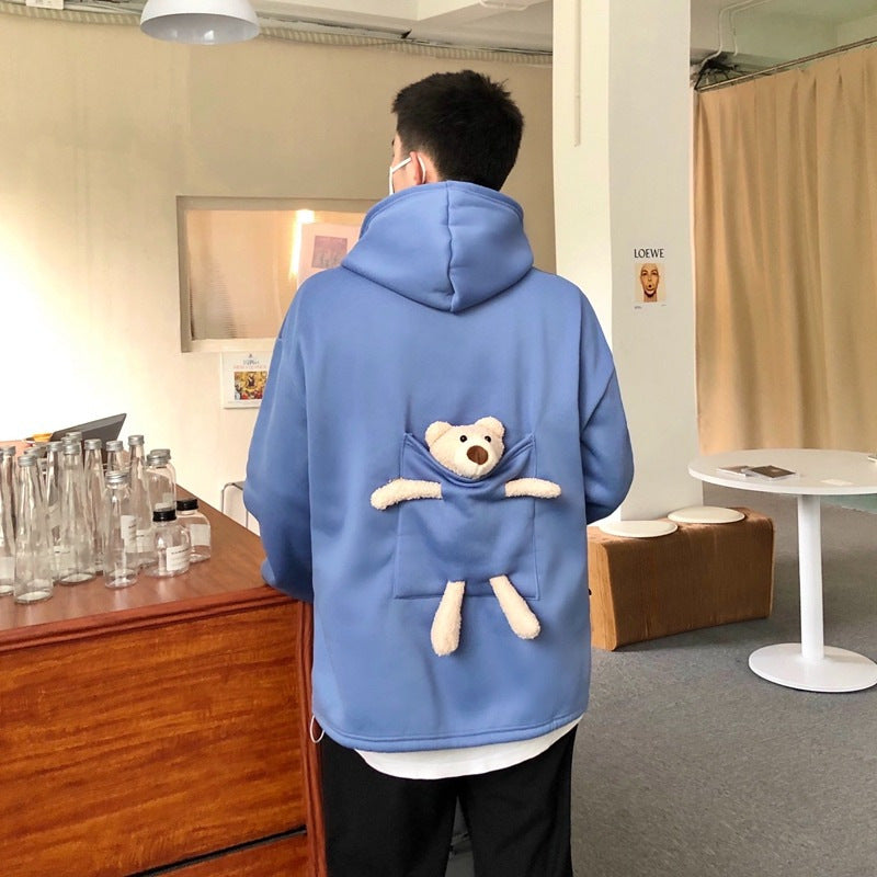 Fleece-lined Loose Mid-length Bear Long-sleeved Sweater