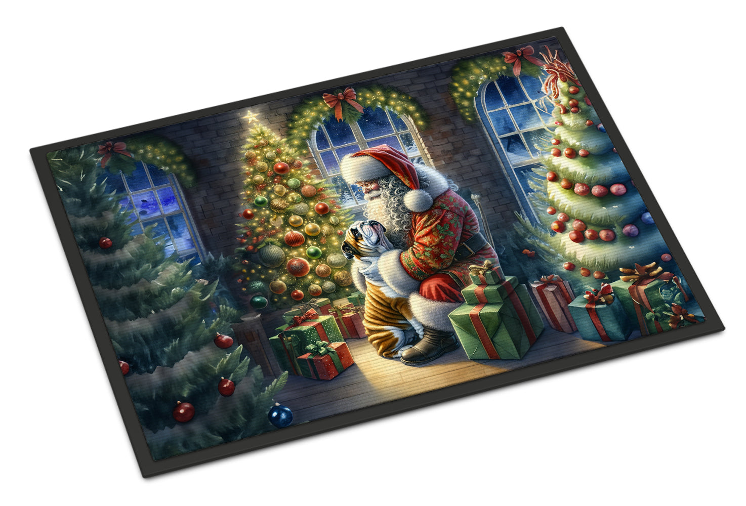 English Bulldog and Santa Claus Doormat