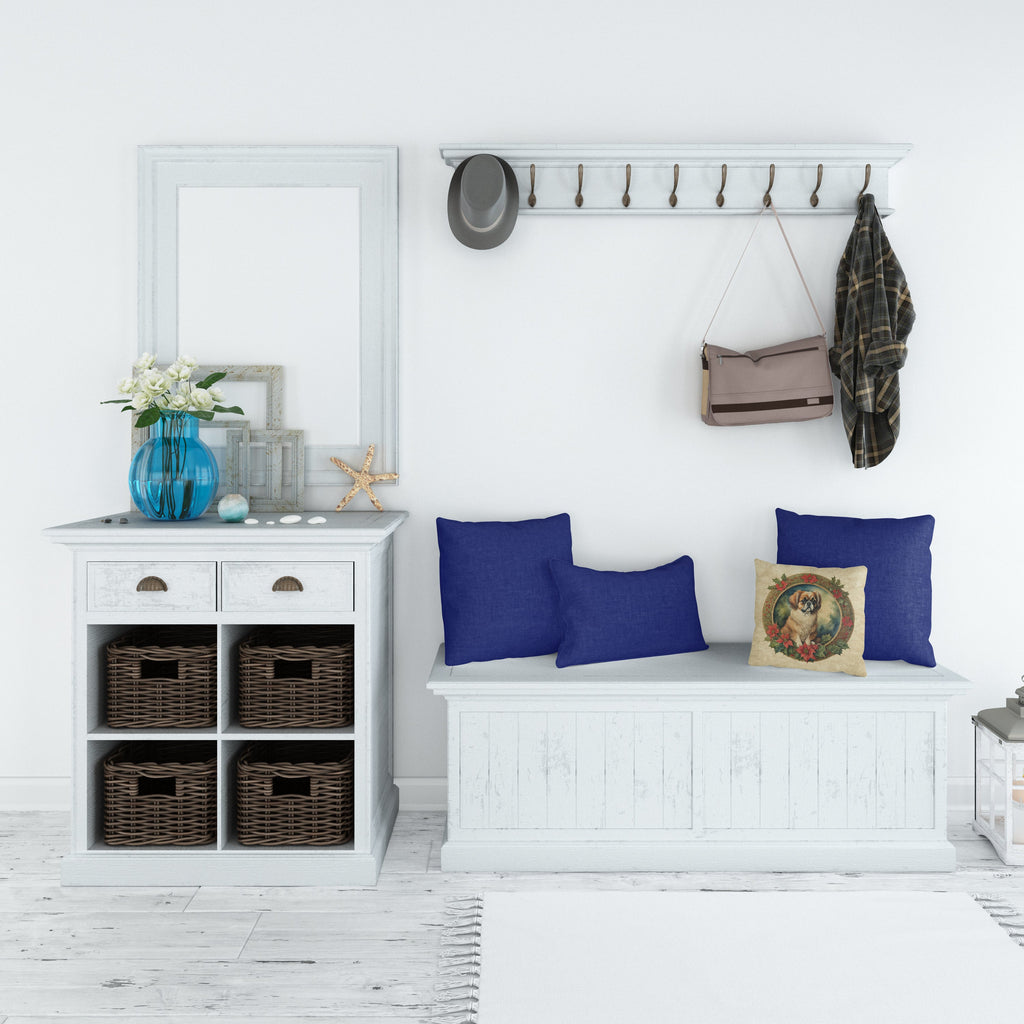 Tibetan Spaniel Christmas Flowers Throw Pillow