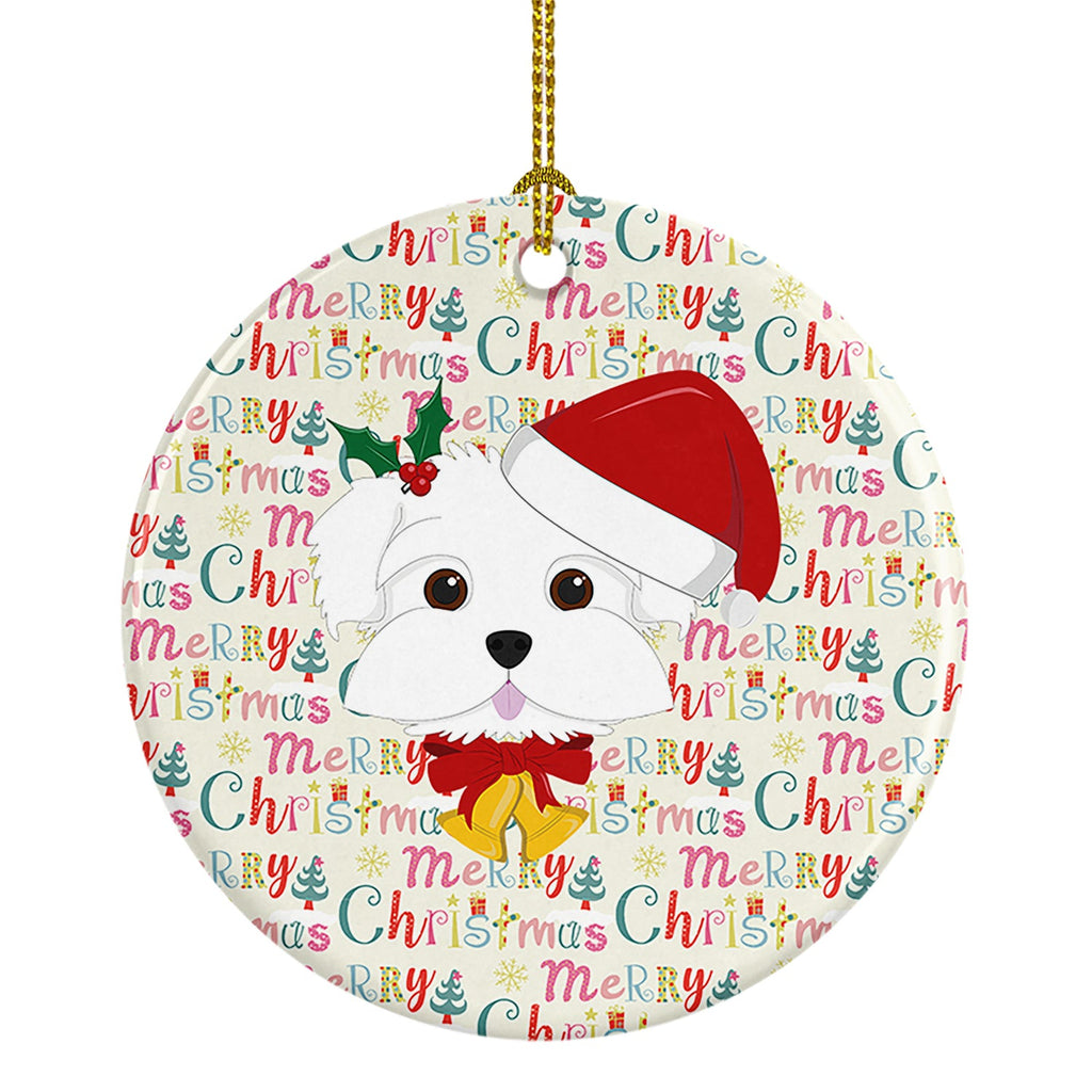 Maltese Merry Christmas Ceramic Ornament