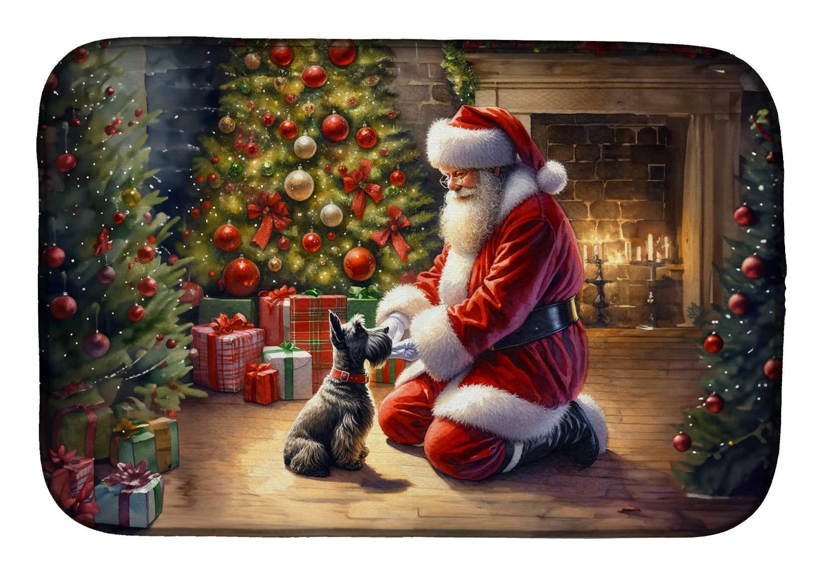 Scottish Terrier and Santa Claus Dish Drying Mat