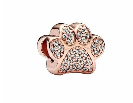 Rose Gold Pave Dog Paw Print Bead Charm