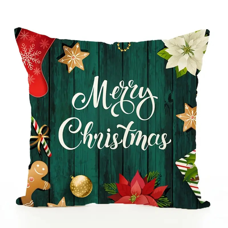 Merry Christmas Linen Cushion Cover 18x18 Inch