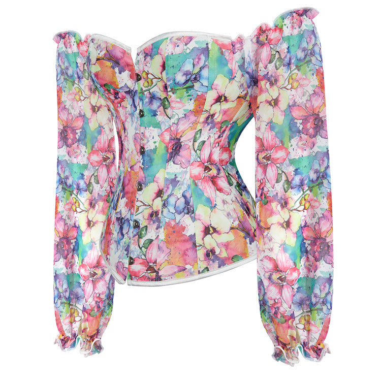 New Long Sleeve Women's Bodysuit Top with Floral Design