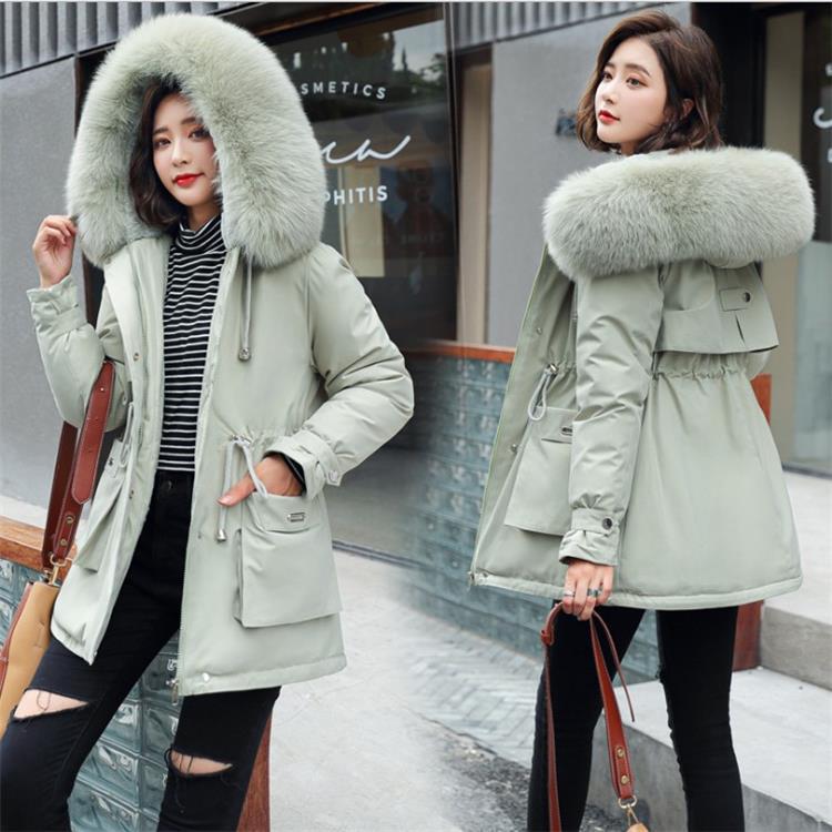 Oversized Fur Collar Plus Velvet Cotton Coat for Women