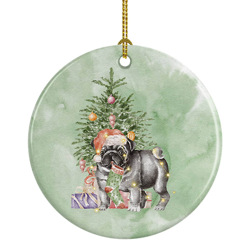 Pug Black #2 Christmas Presents and Tree Ceramic Ornament