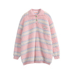 Contrast Striped Plush Long Sleeve Lapel Pullover Sweater