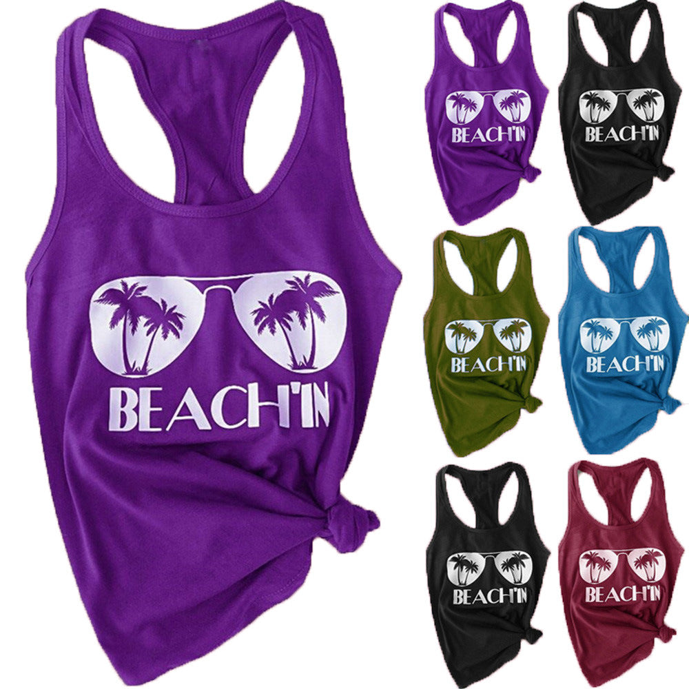 BEACH'IN Palm Sunglasses Racerback Tank Top