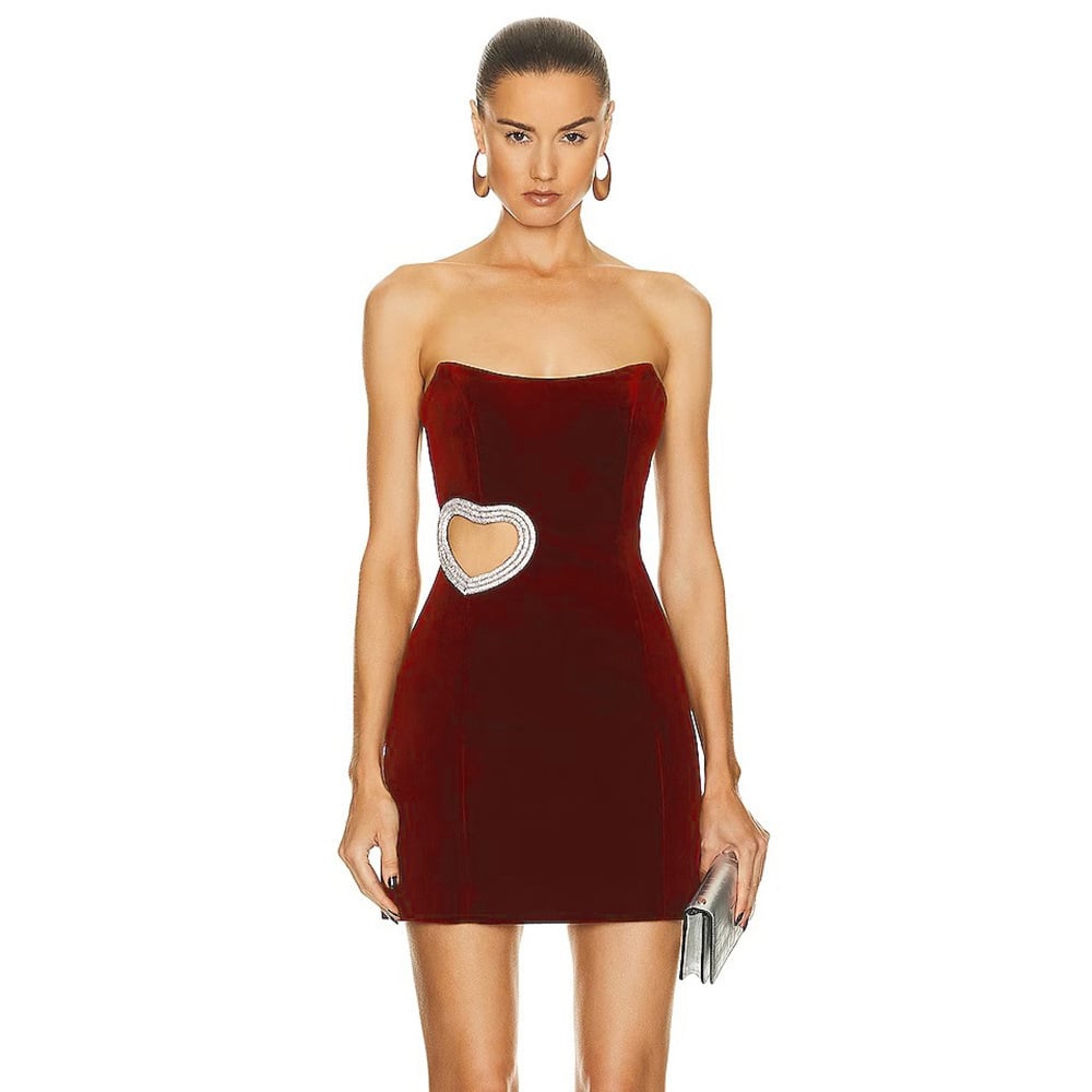 Women's Wine Red Heart Shaped Tube Top Dress