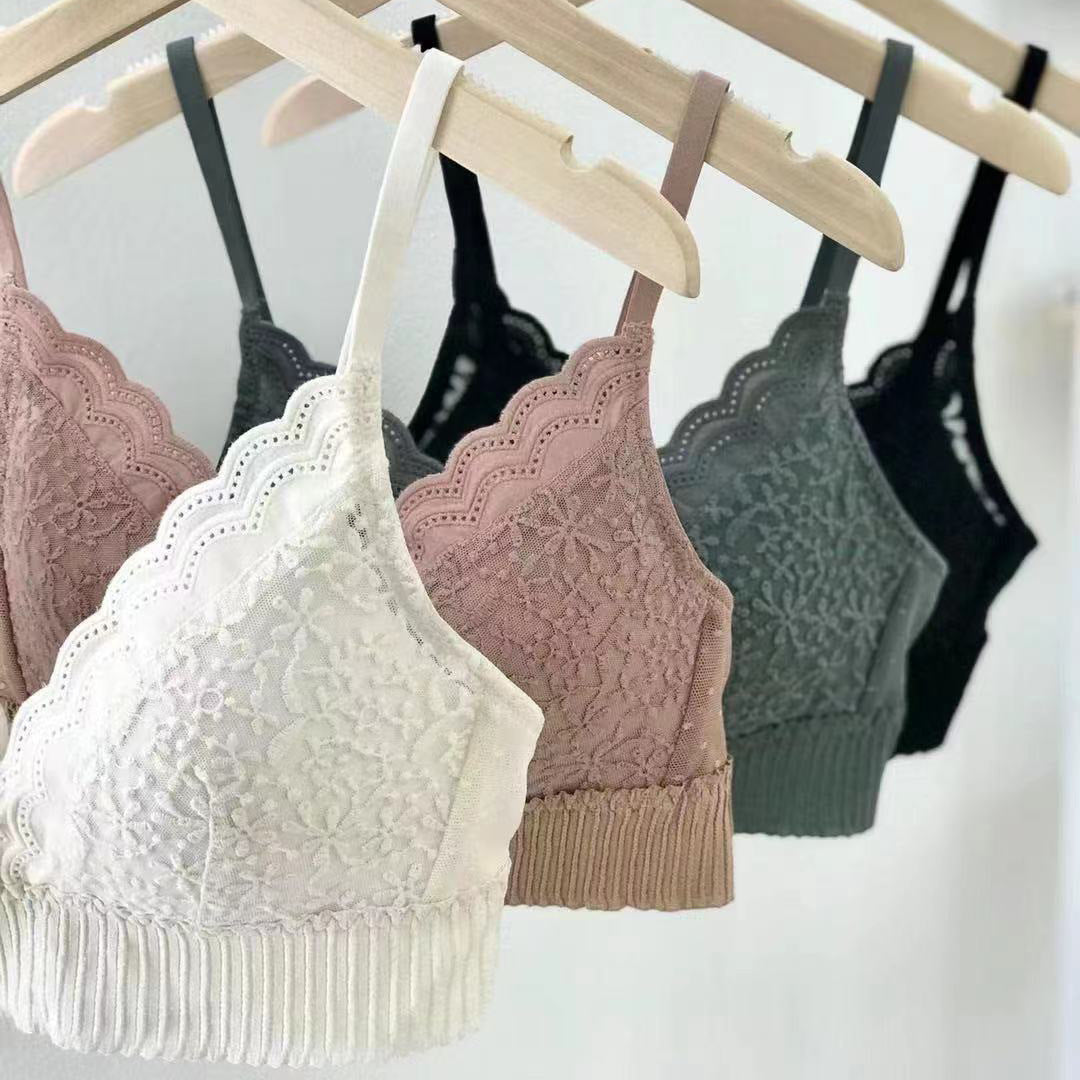 Cotton Feel Embroidered Lace Bralette with No Underwire