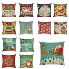 Christmas Santa and Reindeer Cotton Linen Pillow Covers