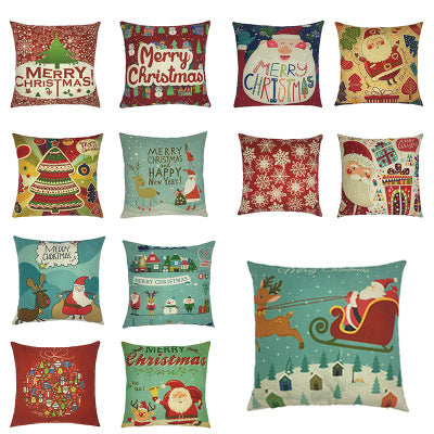 Christmas Santa and Reindeer Cotton Linen Pillow Covers