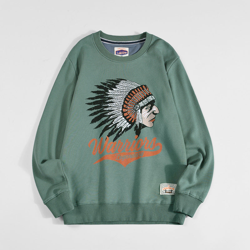 Vintage Print Loose Cotton Terry Crew Neck Sweatshirt | Streetwear