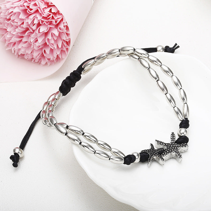 Beaded Cord Anklet with Charm