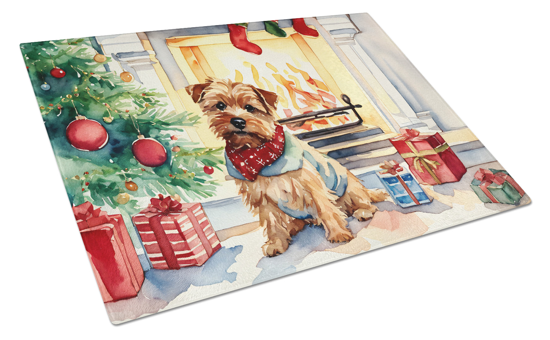 Norfolk Terrier Cozy Christmas Glass Cutting Board