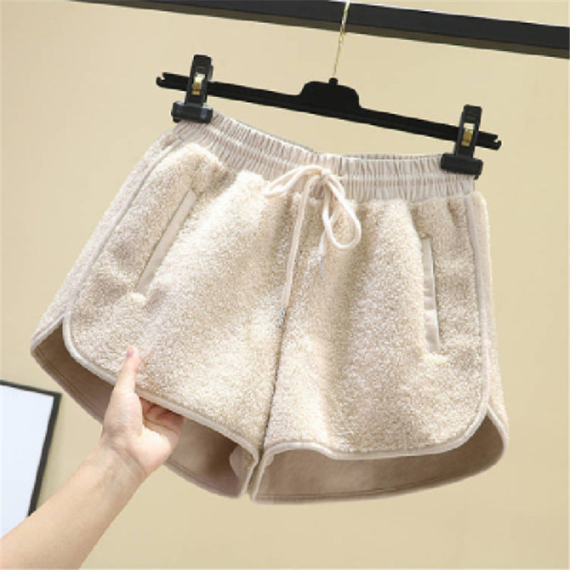 Faux Lamb Wool Wide Leg Casual Shorts