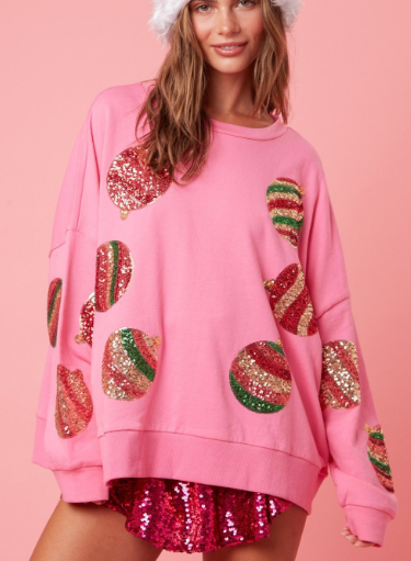 Embroidered Sequin Round Neck Long Sleeve Sweater