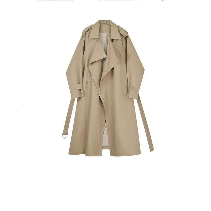 Khaki Mid-length Trench Coat for Women - British Style