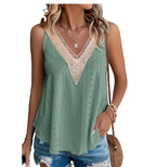 White Lace Crochet V Neck Loose Fit Tank Top (One Piece)