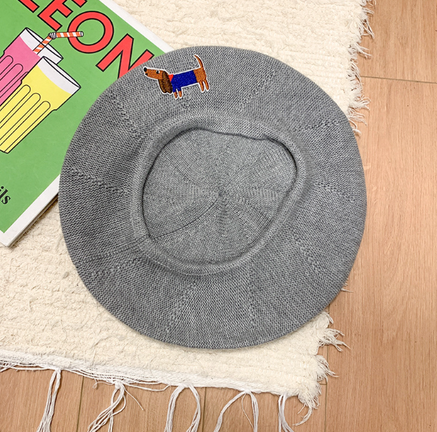 Cute Embroidered Puppy Thin Knit Hat for Women