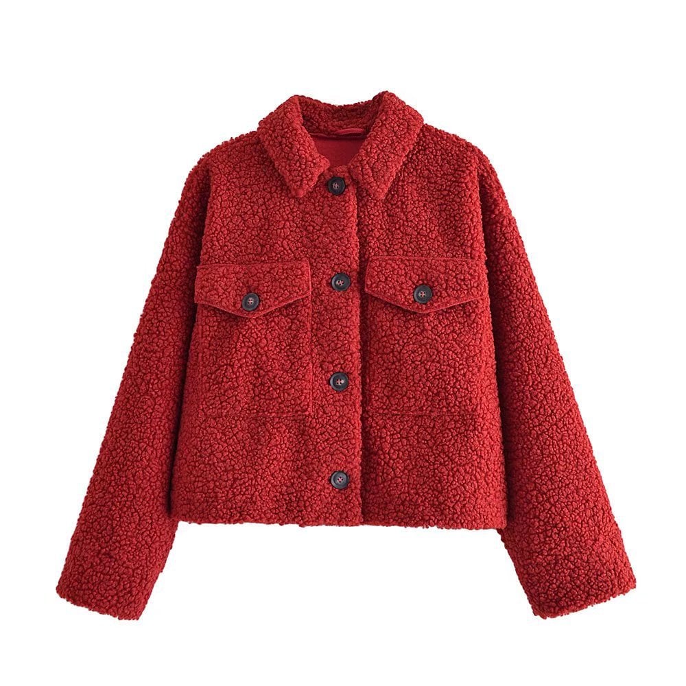 Fashionable Single Breasted Lamb Wool Coat