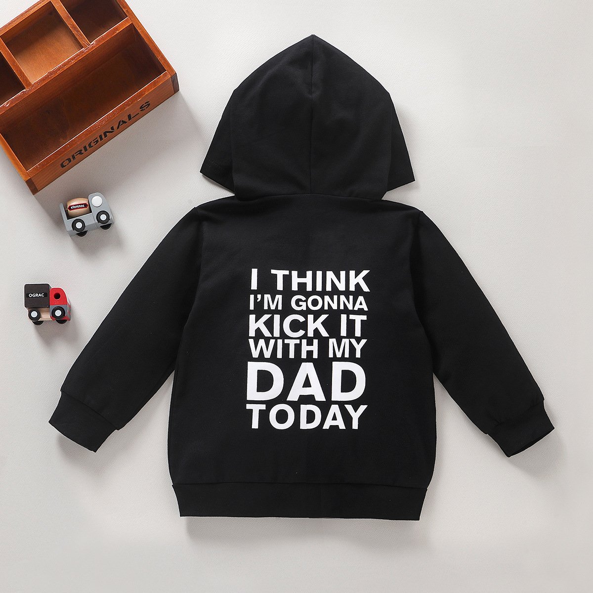 Children's Black Letter Cotton Sweater Coat