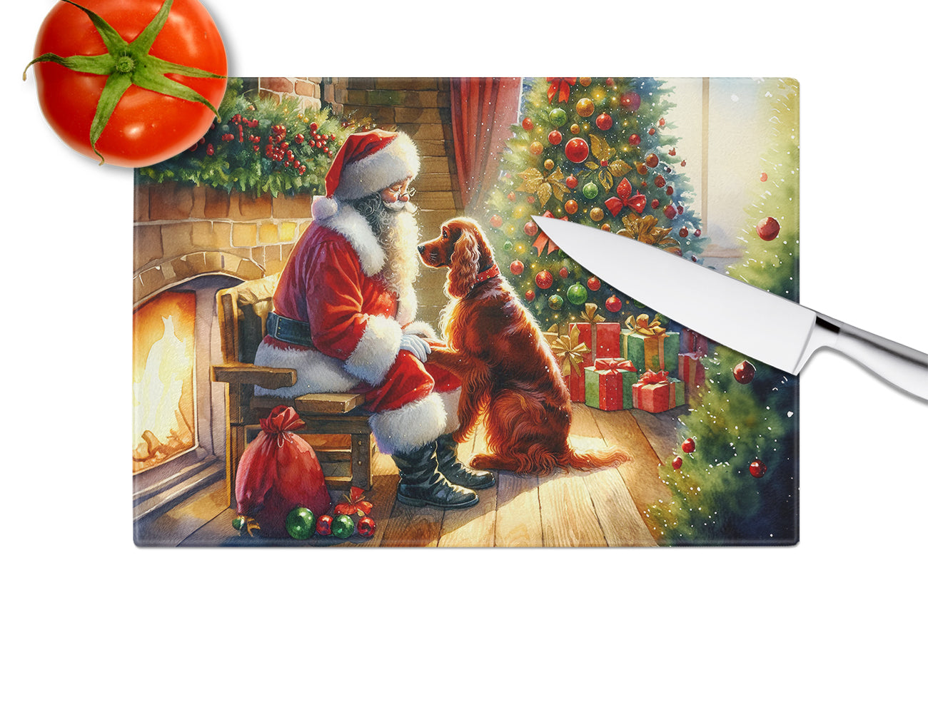 Irish Setter and Santa Claus Glass Cutting Board