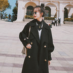 Black Hepburn Wind Woolen Coat for Women