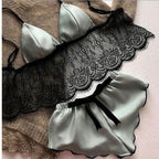 Satin and Lace Bralette and Shorts Lingerie Set