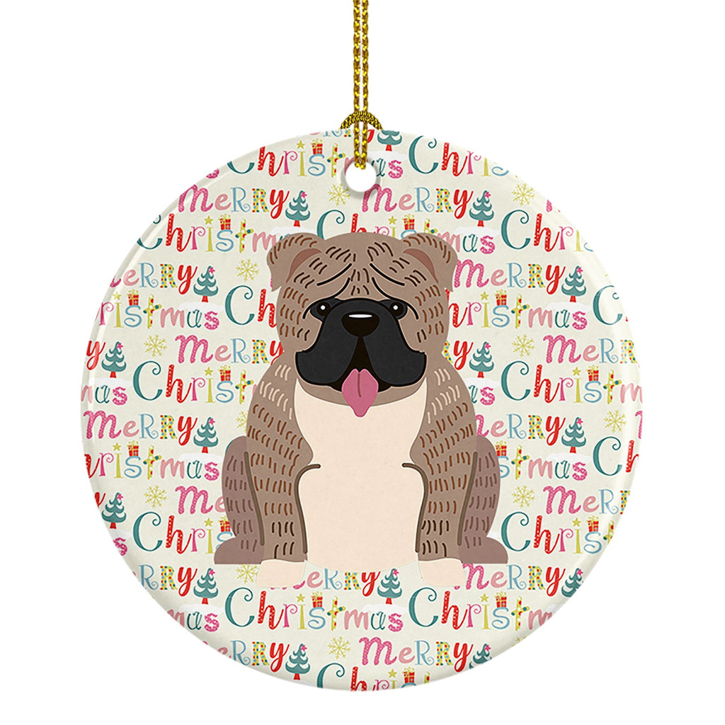 Merry Christmas English Bulldog Grey Brindle Ceramic Ornament