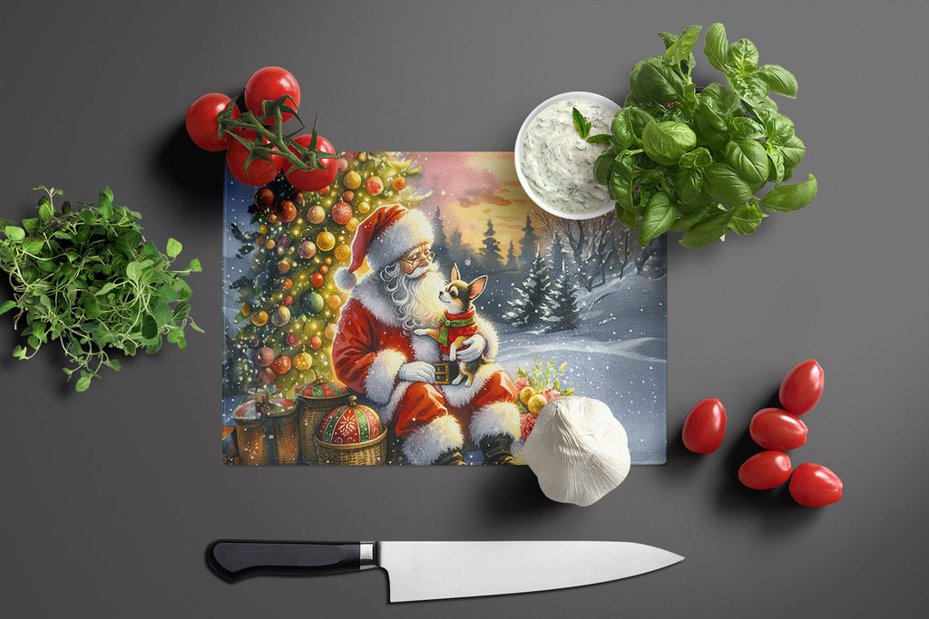 Chihuahua and Santa Claus Glass Cutting Board