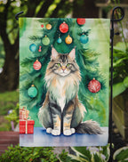 MaineCoon Cat By the Christmas Tree Garden Flag