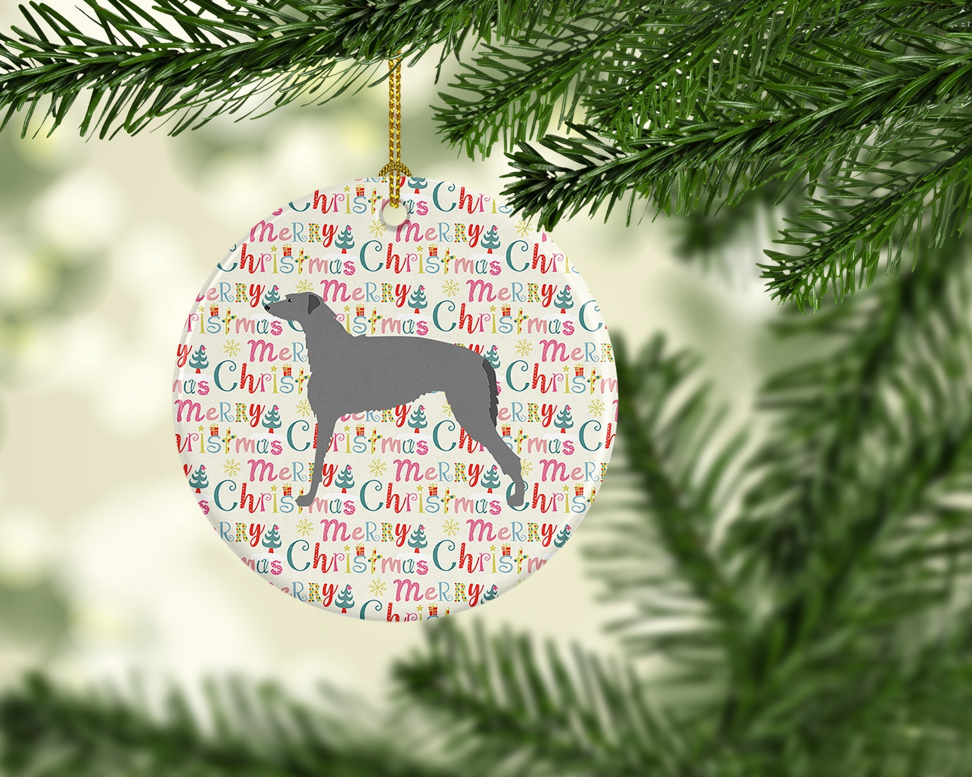 Scottish Deerhound Merry Christmas Ceramic Ornament