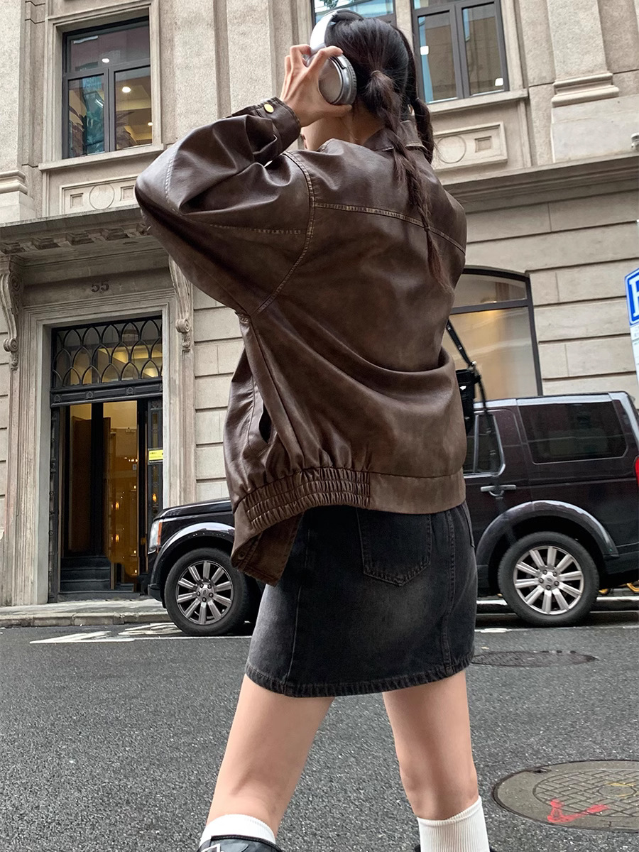 Vintage Brushed Leather Coat