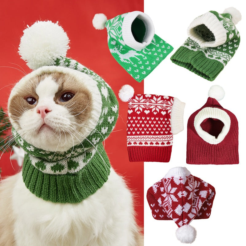 Christmas Heart Snowflake Reindeer Knit Hat for Pets