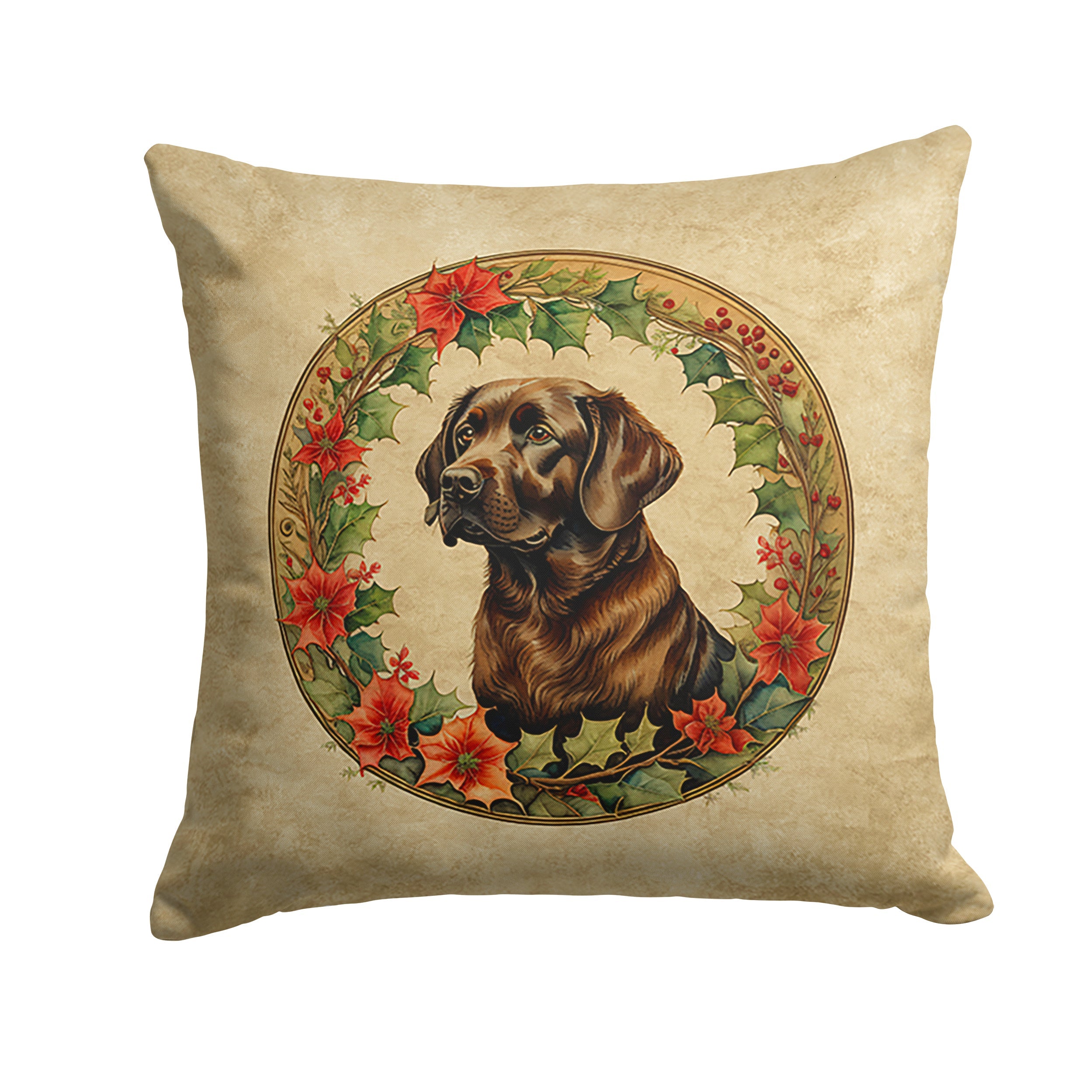 Labrador Retriever Christmas Flowers Throw Pillow