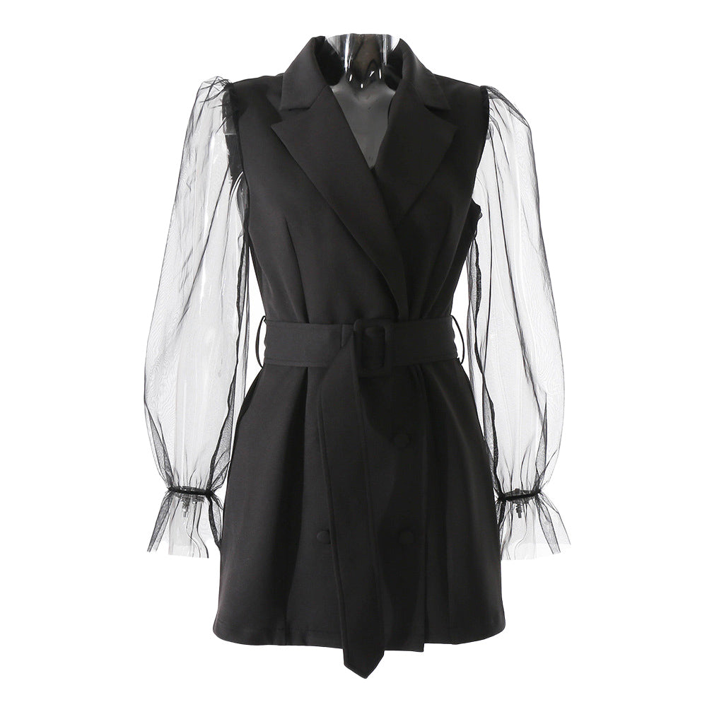 Elegant Women's Long Sleeve Lace Coat with Belt