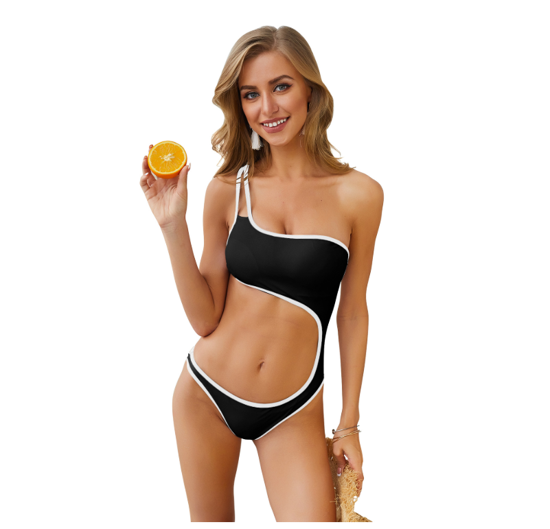 Color-Blocked Nylon Trim One-Piece Swimsuit