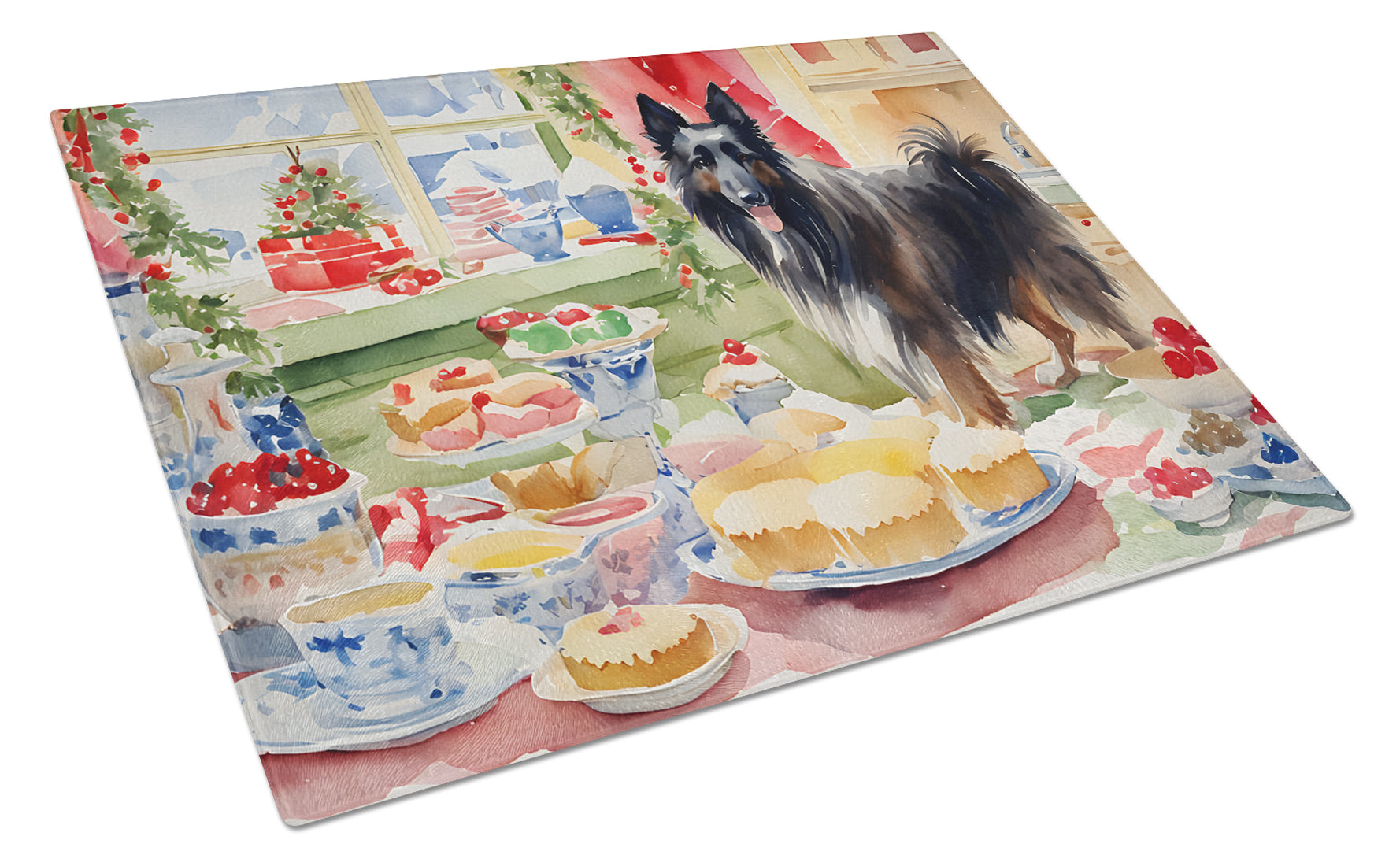 Belgian Sheepdog Christmas Cookies Glass Cutting Board