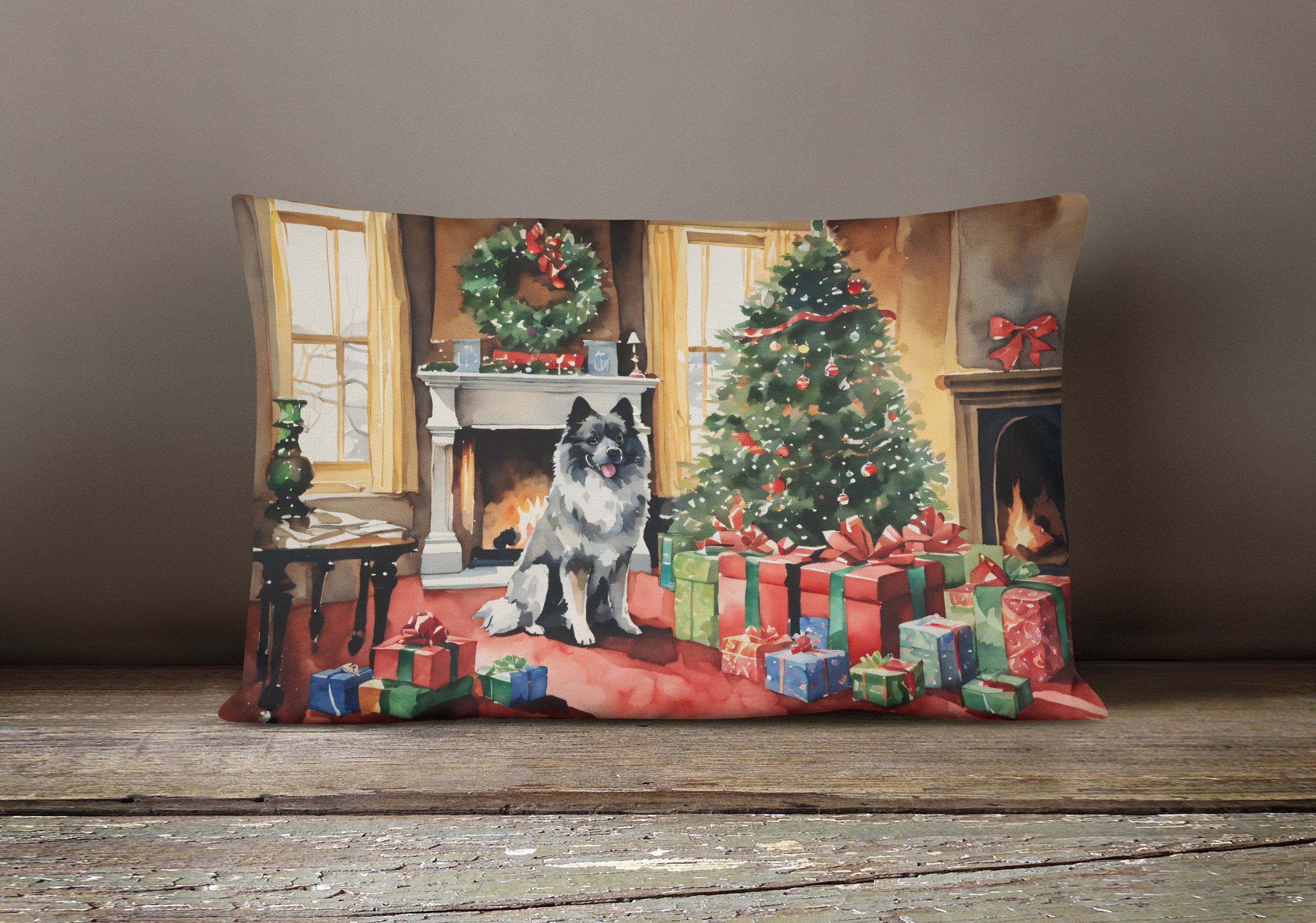 Keeshond Cozy Christmas Throw Pillow