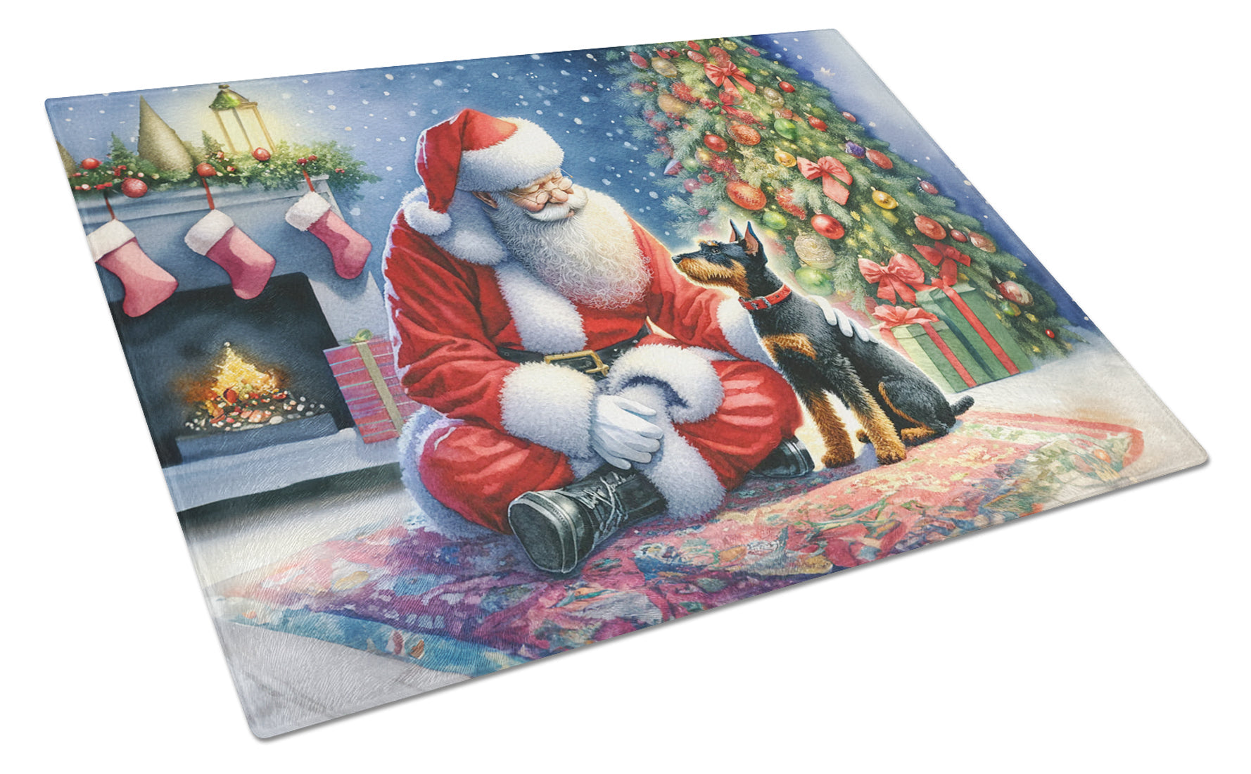 Manchester Terrier and Santa Claus Glass Cutting Board